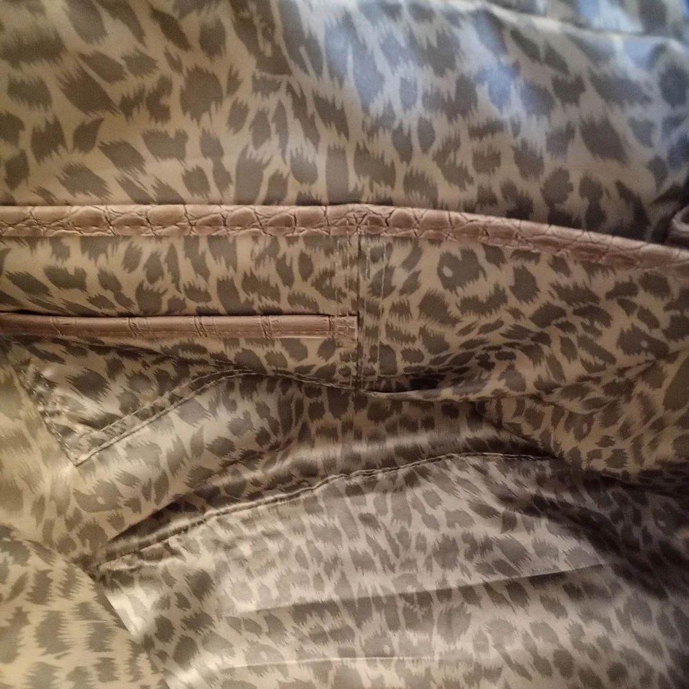 G By Guess Satchel Bag in cream, gray, and brown with a crocodile print